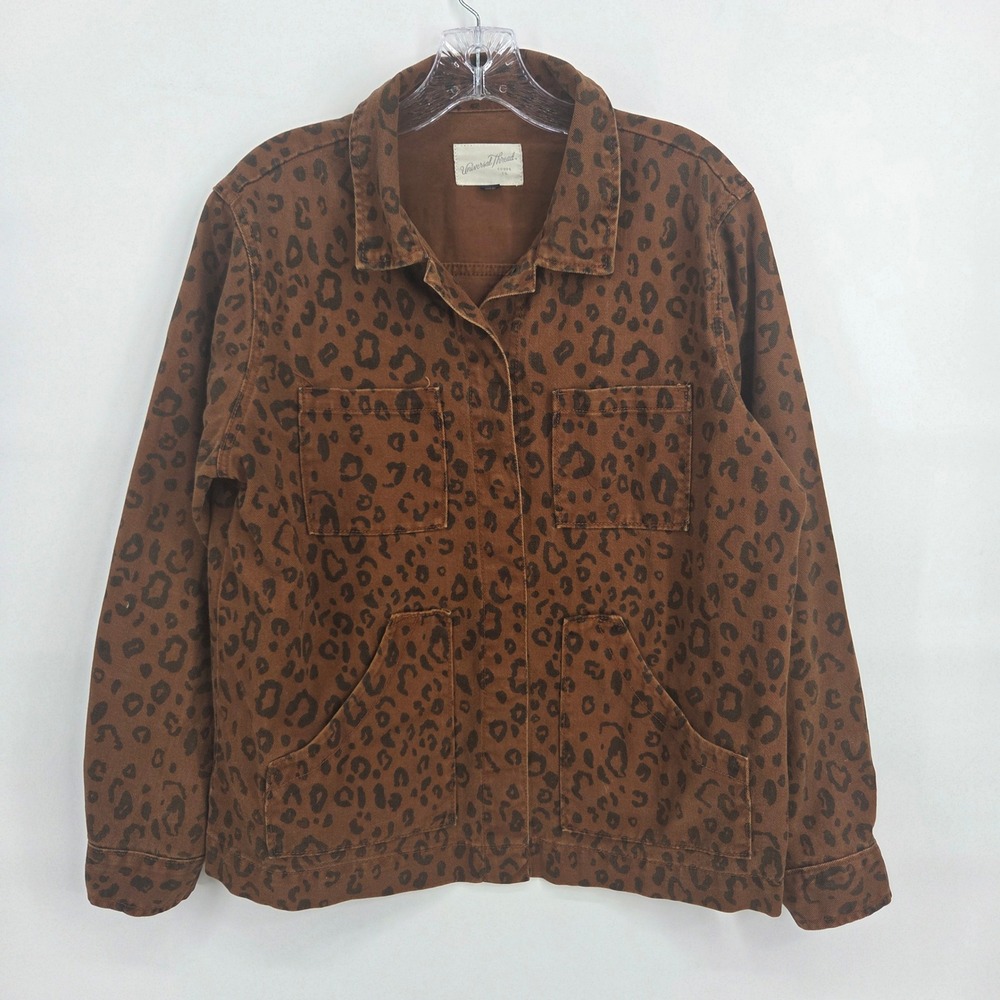 Universal Thread Utility Jacket M Brown Leopard Print Cotton Eclectic Boho